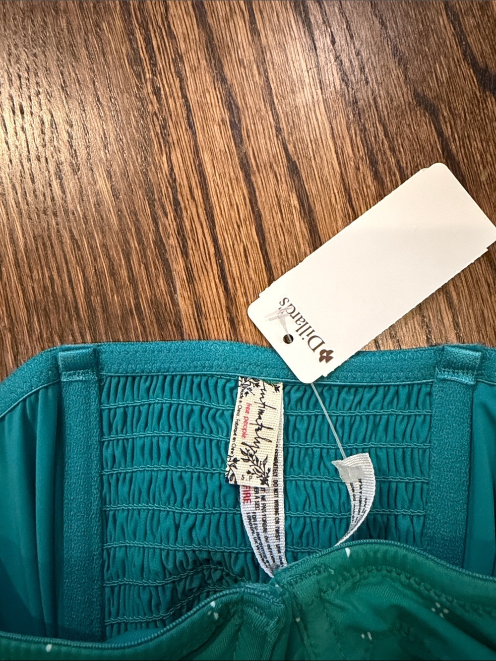 NWT Free People Teal Smocked Bikini Strapless Bralette Cami & Thong Set - Picture 5 of 8